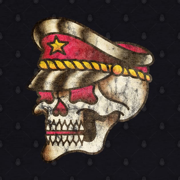 American Traditional Distressed Skull with Cap by OldSalt